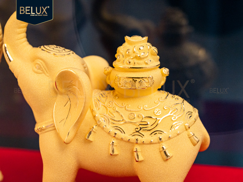 Tượng đôi voi dát vàng cát 16.5x4x10.5cm